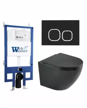 Комплект унитаза WeltWasser Merzbach 043 с инсталляцией BAMBERG 545 черный матовый, с сиденьем микролифт и клавишей смыва BAMBERG BL черный матовый
