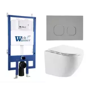 Комплект унитаза WeltWasser Merzbach 043 с инсталляцией BAMBERG 545 белый, с сиденьем микролифт и клавишей смыва BAMBERG CR хром