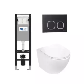 Комплект унитаза WeltWasser Merzbach 043 с инсталляцией AMBERG 350 белый, с сиденьем микролифт и клавишей смыва AMBERG RD-BL черный матовый