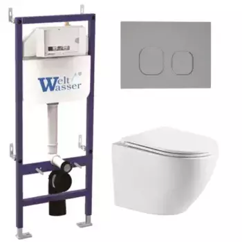 Комплект унитаза WeltWasser Merzbach 043 с инсталляцией BAMBERG 460 белый, с сиденьем микролифт и клавишей смыва BAMBERG CR хром