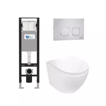 Комплект унитаза WeltWasser Merzbach 043 с инсталляцией AMBERG 350 белый, с сиденьем микролифт и клавишей смыва AMBERG RD-MT CR хром матовый
