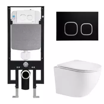 Комплект унитаза WeltWasser Merzbach 043 с инсталляцией AMBERG 497 белый, с сиденьем микролифт и клавишей смыва AMBERG RD-BL черный матовый