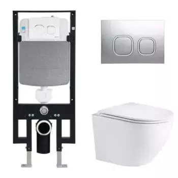 Комплект унитаза WeltWasser Merzbach 043 с инсталляцией AMBERG 497 белый, с сиденьем микролифт и клавишей смыва AMBERG RD-MT CR хром матовый