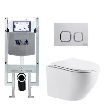 Комплект унитаза WeltWasser Merzbach 043 с инсталляцией AMBERG 497 ST белый, с сиденьем микролифт и клавишей смыва AMBERG RD-WT белый
