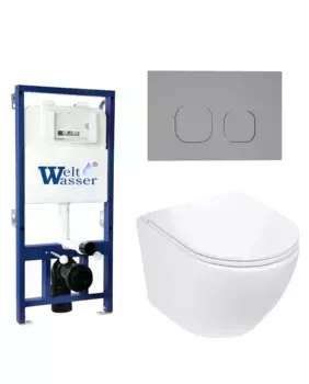 Комплект унитаза WeltWasser Merzbach 043 с инсталляцией BAMBERG 525 белый, с сиденьем микролифт и клавишей смыва BAMBERG CR хром