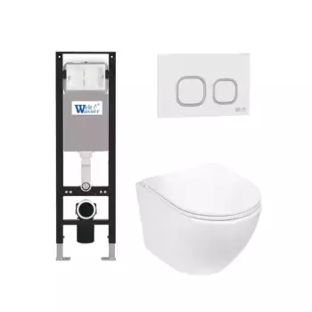 Комплект унитаза WeltWasser Merzbach 043 с инсталляцией AMBERG 350 белый, с сиденьем микролифт и клавишей смыва AMBERG RD-WT белый