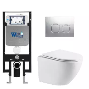 Комплект унитаза WeltWasser Merzbach 043 с инсталляцией AMBERG 497 белый, с сиденьем микролифт и клавишей смыва AMBERG RD-CR хром