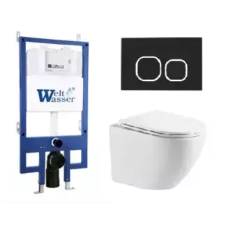 Комплект унитаза WeltWasser Merzbach 043 с инсталляцией BAMBERG 545 белый, с сиденьем микролифт и клавишей смыва BAMBERG BL черный матовый
