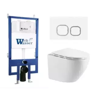 Комплект унитаза WeltWasser Merzbach 043 с инсталляцией BAMBERG 545 белый, с сиденьем микролифт и клавишей смыва BAMBERG WT белый