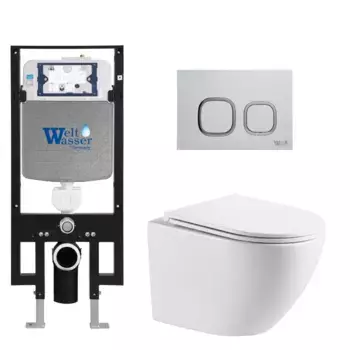 Комплект унитаза WeltWasser Merzbach 043 с инсталляцией AMBERG 497 белый, с сиденьем микролифт и клавишей смыва AMBERG RD-WT белый