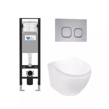 Комплект унитаза WeltWasser Merzbach 043 с инсталляцией AMBERG 350 белый, с сиденьем микролифт и клавишей смыва AMBERG RD-CR хром