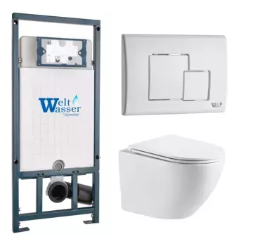 Комплект унитаза WeltWasser Merzbach 043 с инсталляцией MARBERG 507 белый, с сиденьем микролифт и клавишей смыва MAR 507 SE GL-WT белый