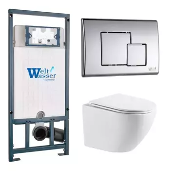 Комплект унитаза WeltWasser Merzbach 043 с инсталляцией MARBERG 507 белый, с сиденьем микролифт и клавишей смыва MAR 507 SE-CR хром