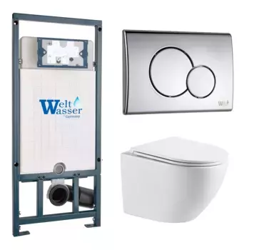 Комплект унитаза WeltWasser Merzbach 043 с инсталляцией MARBERG 410 белый, с сиденьем микролифт и клавишей смыва MAR 507 RD-CR хром