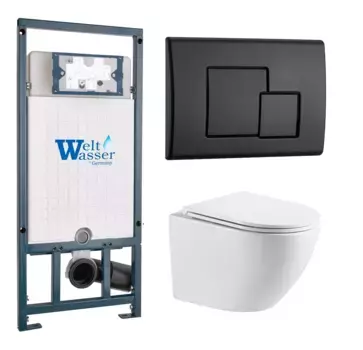 Комплект унитаза WeltWasser Merzbach 043 с инсталляцией MARBERG 507 белый, с сиденьем микролифт и клавишей смыва MAR 507 SE MT-BL черный матовый