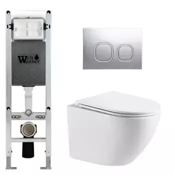 Комплект унитаза WeltWasser Merzbach 043 с инсталляцией AMBERG 350 ST белый, с сиденьем микролифт и клавишей смыва AMBERG RD-MT CR хром матовый