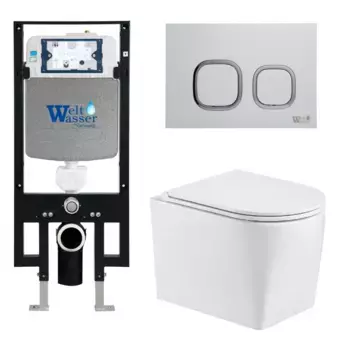 Комплект унитаза WeltWasser Nesenbach 004 с инсталляцией AMBERG 497 белый, с сиденьем микролифт и клавишей смыва AMBERG RD-MT CR хром матовый