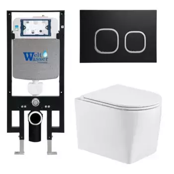 Комплект унитаза WeltWasser Nesenbach 004 с инсталляцией AMBERG 497 белый, с сиденьем микролифт и клавишей смыва AMBERG RD-BL черный матовый