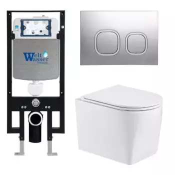 Комплект унитаза WeltWasser Nesenbach 004 с инсталляцией AMBERG 497 белый, с сиденьем микролифт и клавишей смыва AMBERG RD-CR хром