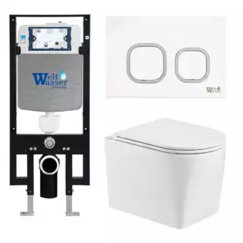 Комплект унитаза WeltWasser Nesenbach 004 с инсталляцией AMBERG 497 белый, с сиденьем микролифт и клавишей смыва AMBERG RD-WT белый