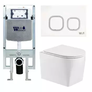 Комплект унитаза WeltWasser Nesenbach с инсталляцией AMBERG 497 ST белый, с сиденьем микролифт и клавишей смыва AMBERG RD-WT белый