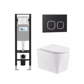 Комплект унитаза WeltWasser Nesenbach с инсталляцией AMBERG 350 белый, с сиденьем микролифт и клавишей смыва AMBERG RD-BL черный матовый