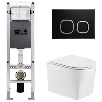 Комплект унитаза WeltWasser Nesenbach с инсталляцией AMBERG 350 ST белый, с сиденьем микролифт и клавишей смыва AMBERG RD-BL черный матовый
