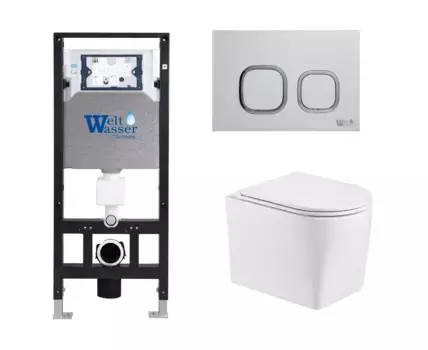 Комплект унитаза WeltWasser Nesenbach с инсталляцией AMBERG 506 белый, с сиденьем микролифт и клавишей смыва AMBERG RD-WT белый