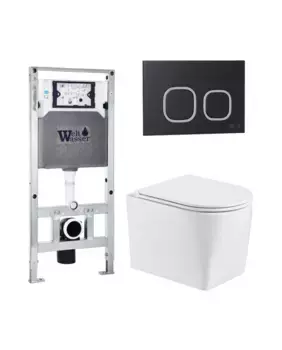 Комплект унитаза WeltWasser Nesenbach с инсталляцией AMBERG 506 ST белый, с сиденьем микролифт и клавишей смыва AMBERG RD-BL черный матовый
