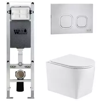 Комплект унитаза WeltWasser Nesenbach с инсталляцией AMBERG 350 ST белый, с сиденьем микролифт и клавишей смыва AMBERG RD-MT CR хром матовый