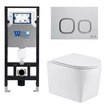 Комплект унитаза WeltWasser Nesenbach с инсталляцией AMBERG 506 белый, с сиденьем микролифт и клавишей смыва AMBERG RD-MT CR хром матовый