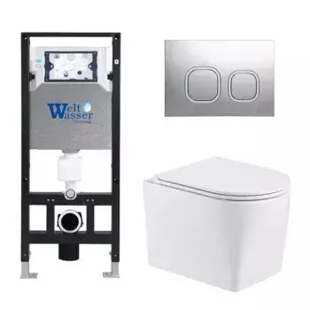 Комплект унитаза WeltWasser Nesenbach с инсталляцией AMBERG 506 белый, с сиденьем микролифт и клавишей смыва AMBERG RD-CR хром
