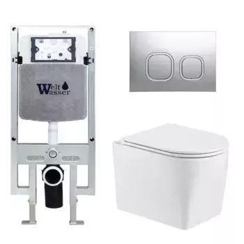 Комплект унитаза WeltWasser Nesenbach с инсталляцией AMBERG 497 ST белый, с сиденьем микролифт и клавишей смыва AMBERG RD-MT CR хром матовый