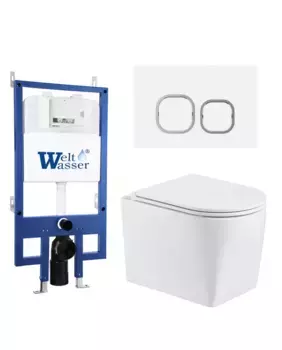 Комплект унитаза WeltWasser Nesenbach с инсталляцией BAMBERG 545 белый, с сиденьем микролифт и клавишей смыва BAMBERG WT белый