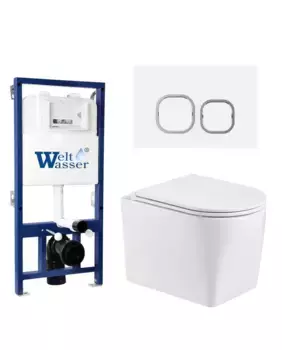 Комплект унитаза WeltWasser Nesenbach с инсталляцией BAMBERG 525 белый, с сиденьем микролифт и клавишей смыва BAMBERG WT белый