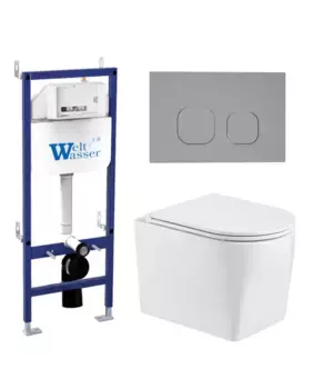 Комплект унитаза WeltWasser Nesenbach с инсталляцией BAMBERG 460 белый, с сиденьем микролифт и клавишей смыва BAMBERG CR хром