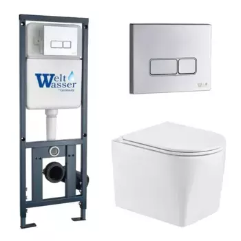 Комплект унитаза WeltWasser Nesenbach с инсталляцией MARBERG 410 белый, с сиденьем микролифт и клавишей смыва MAR 410 SE хром