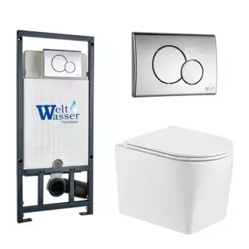 Комплект унитаза WeltWasser Nesenbach с инсталляцией MARBERG 507 белый, с сиденьем микролифт и клавишей смыва MAR 507 RD хром