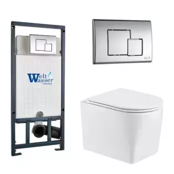 Комплект унитаза WeltWasser Nesenbach с инсталляцией MARBERG 507 белый, с сиденьем микролифт и клавишей смыва MAR 507 SE хром
