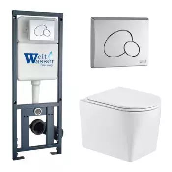 Комплект унитаза WeltWasser Nesenbach с инсталляцией MARBERG 410 белый, с сиденьем микролифт и клавишей смыва MAR 410 RD хром
