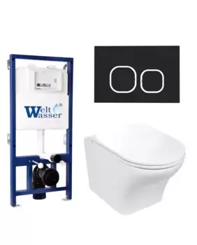 Комплект унитаза WeltWasser Odenbach 004 с инсталляцией BAMBERG 525 белый, с сиденьем микролифт и клавишей смыва BAMBERG BL черный матовый