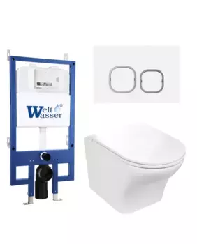 Комплект унитаза WeltWasser Odenbach 004 с инсталляцией BAMBERG 545 белый, с сиденьем микролифт и клавишей смыва BAMBERG WT белый