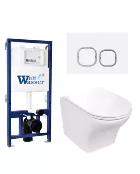 Комплект унитаза WeltWasser Odenbach 004 с инсталляцией BAMBERG 525 белый, с сиденьем микролифт и клавишей смыва BAMBERG WT белый
