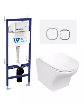 Комплект унитаза WeltWasser Odenbach 004 с инсталляцией BAMBERG 460 белый, с сиденьем микролифт и клавишей смыва BAMBERG WT белый