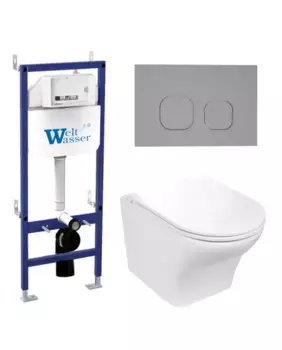 Комплект унитаза WeltWasser Odenbach 004 с инсталляцией BAMBERG 460 белый, с сиденьем микролифт и клавишей смыва BAMBERG CR хром