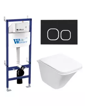Комплект унитаза WeltWasser Rotbach 004 с инсталляцией BAMBERG 460 белый, с сиденьем микролифт и клавишей смыва BAMBERG BL черный матовый