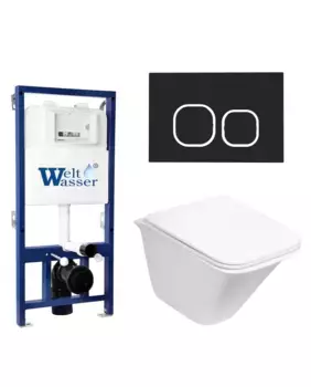 Комплект унитаза WeltWasser Rotbach 004 с инсталляцией BAMBERG 525 белый, с сиденьем микролифт и клавишей смыва BAMBERG BL черный матовый