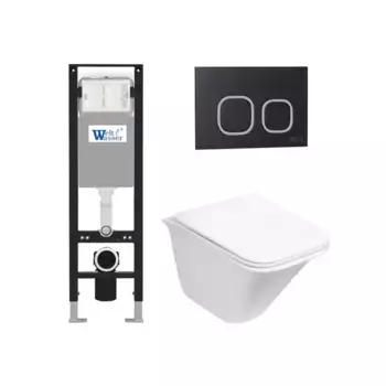 Комплект унитаза WeltWasser Rotbach 004 с инсталляцией AMBERG 350 белый, с сиденьем микролифт и клавишей смыва AMBERG RD-BL черный матовый