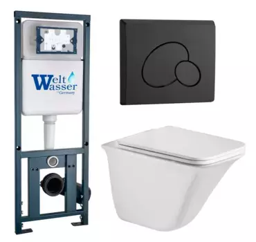 Комплект унитаза WeltWasser Rotbach 004 с инсталляцией MARBERG 410 белый, с сиденьем микролифт и клавишей смыва MAR 410 RD MT-BL черный матовый