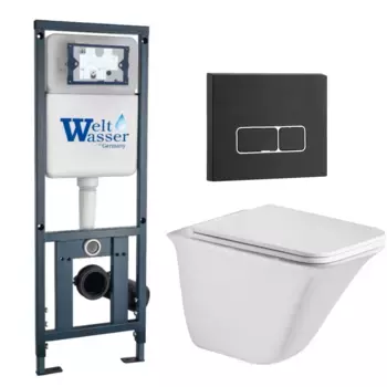 Комплект унитаза WeltWasser Rotbach 004 с инсталляцией MARBERG 410 белый, с сиденьем микролифт и клавишей смыва MAR 410 SE MT-BL черный матовый